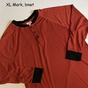 Men's Rust Red Henley Shirt with Black Trim - XL